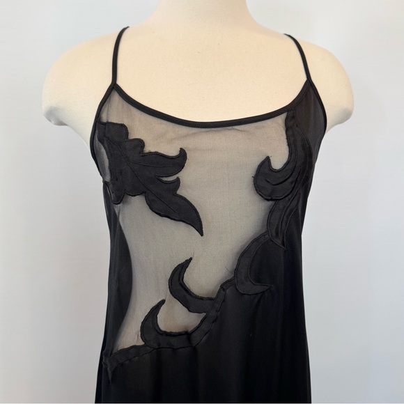 Frederick’s of Hollywood Silky Nylon Goth Black Sheer Mesh Maxi Gown Slip Dress - Picture 2 of 10